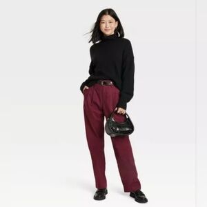 Women's High-Rise Pleat Front Straight Chino Pants